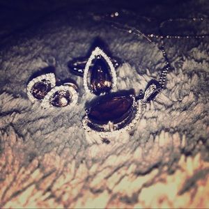 Drop cut Smokey topaz and diamond jewelry set